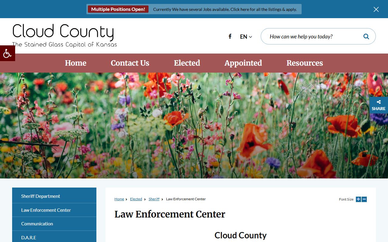 Cloud County Law Enforcement Center page showing jail information